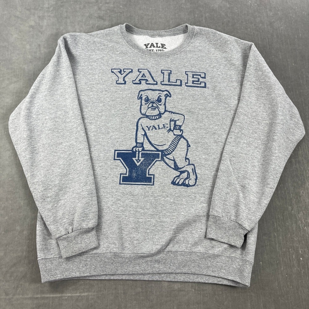 Yale Men Large Gray Sweatshirt Bulldog Graphic Crewneck Collegiate Pullover‎